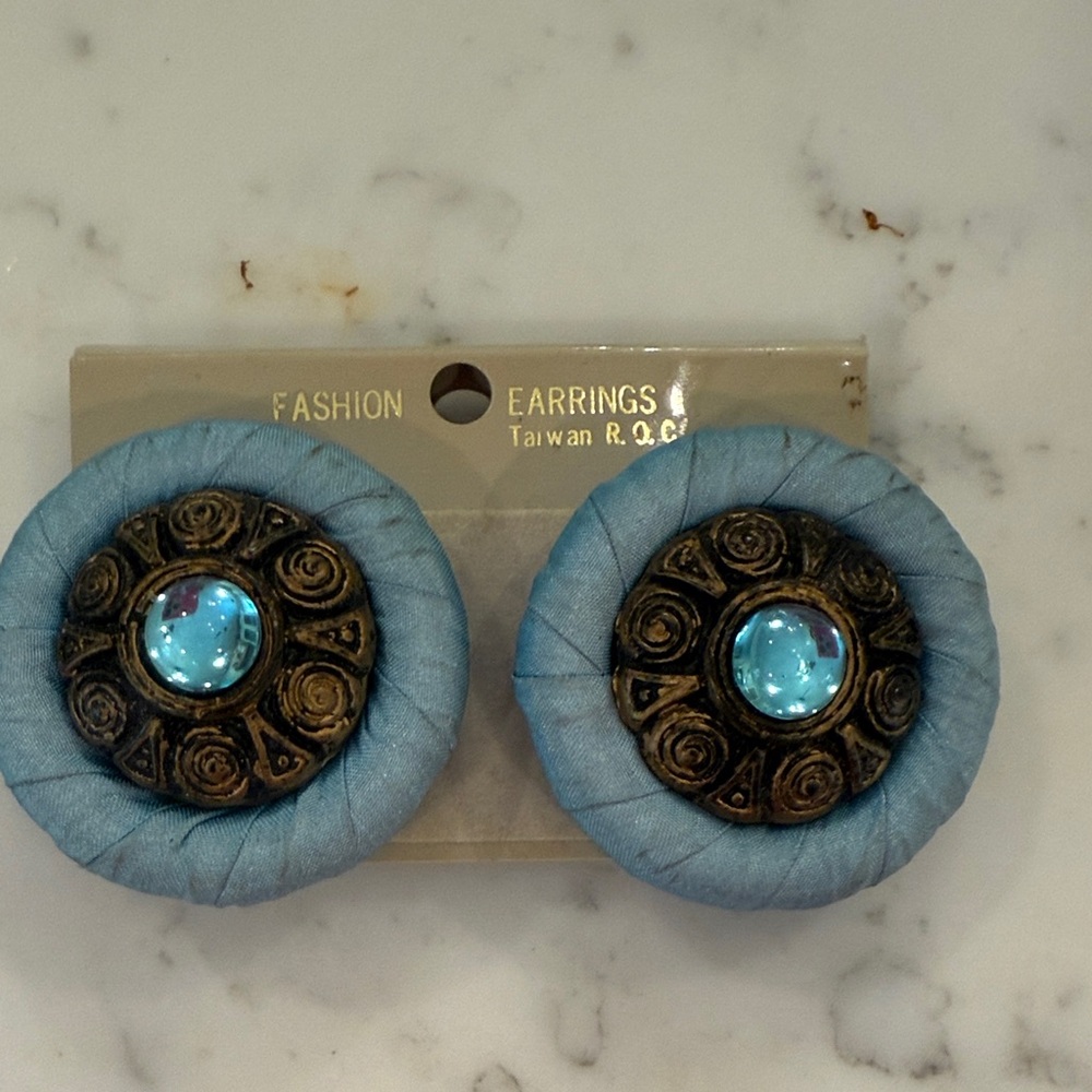 Vintage Blue and Gold Clip Earrings